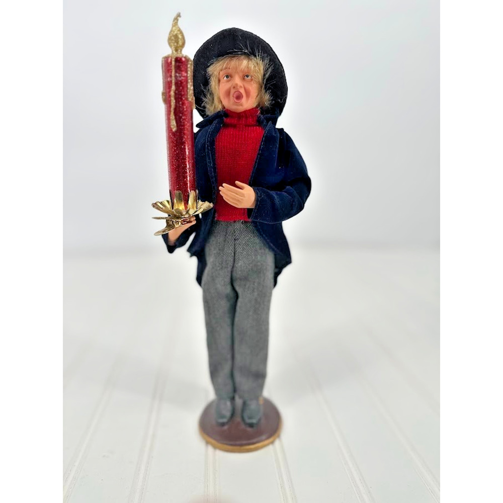 Vintage Classic Christmas Adult Caroler Wood Base Candle Victorian Decoration